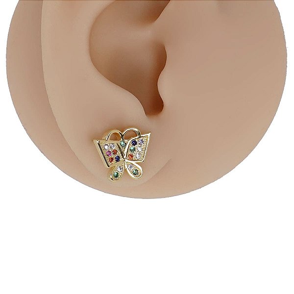 Brinco Banhado  Zircônia Borboleta Colors
