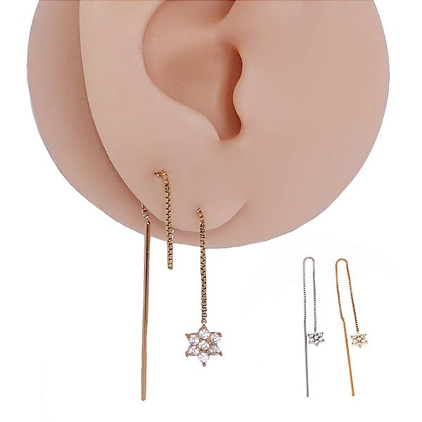 Piercing Palitinho Corrente em Aço Cirúrgico Flor 6 Pétalas