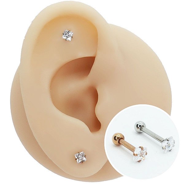 Piercing Microbell Reto em Aço PVD Quadrado 4,5mm