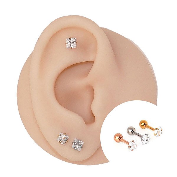 Piercing Microbell Reto em Aço PVD Quadrado