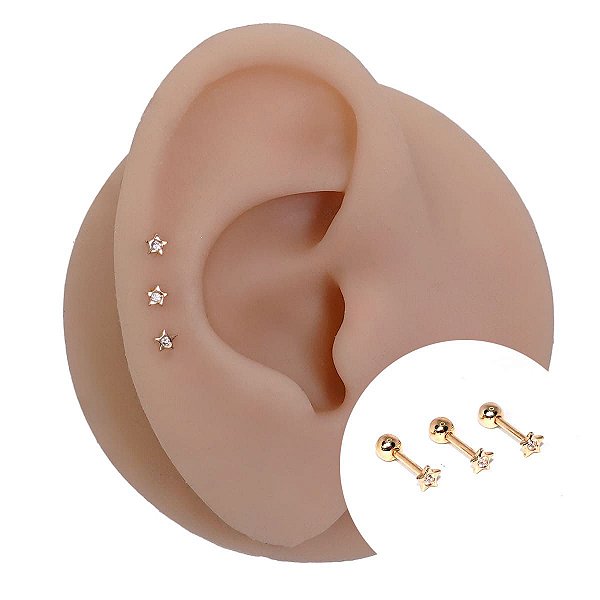 Piercing Australiano Microbell em Ouro 18K Estrela