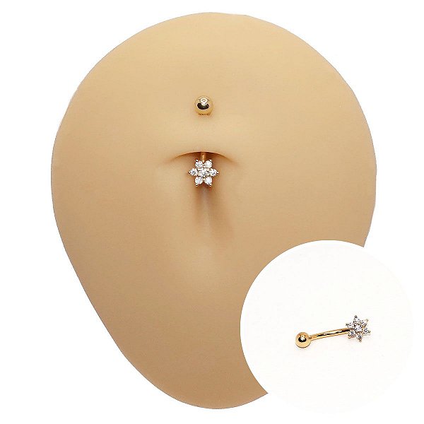 Piercing Curvo em Ouro 18k Flor 6 Petálas