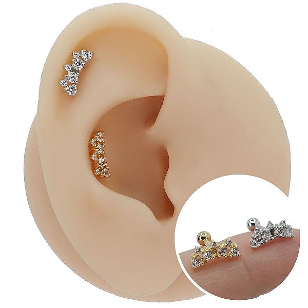 Piercing Microbell Ouro 18K Coroa Zircônias