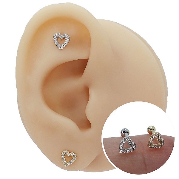 Piercing Microbell Ouro 18K Coração Zircônias