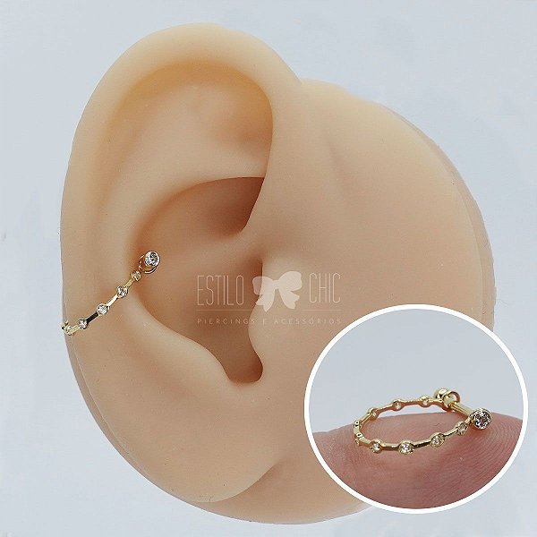 Piercing Argola Meia Lua Ouro 18K Micro Zircônias