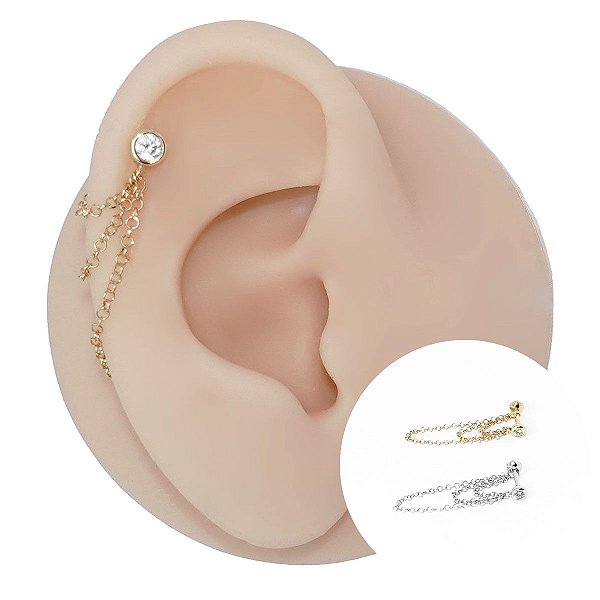 Piercing Microbell em Ouro 18K Corrente 3 Voltas