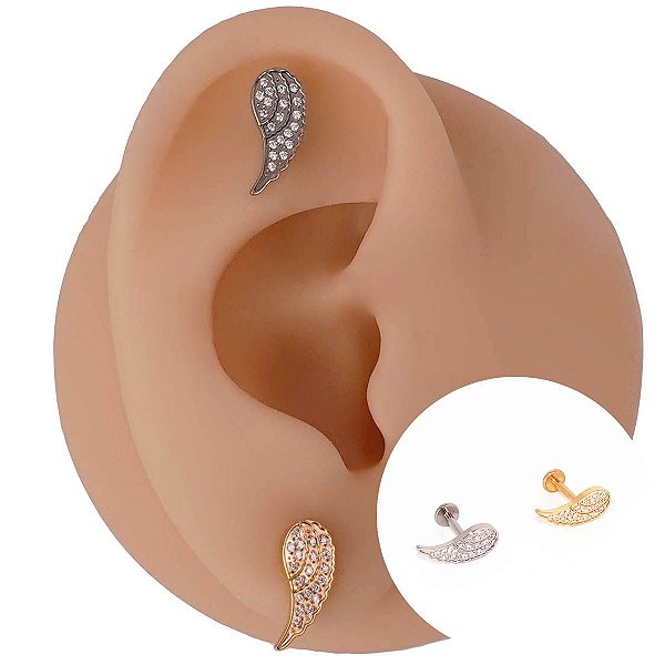 Piercing Labret Titânio Asa Reta Zircônia