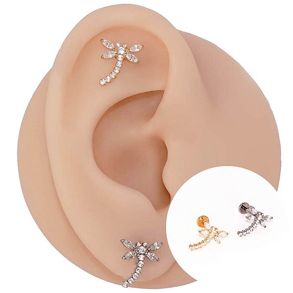 Piercing Labret em Titânio PVD Libélula Glow