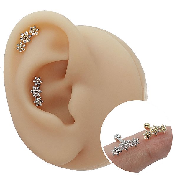 Piercing Microbell Ouro 18K Cluster Flowers