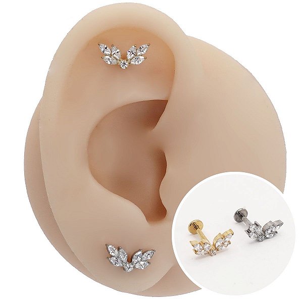 Piercing Labret Titânio 7 Cristais Zircônia