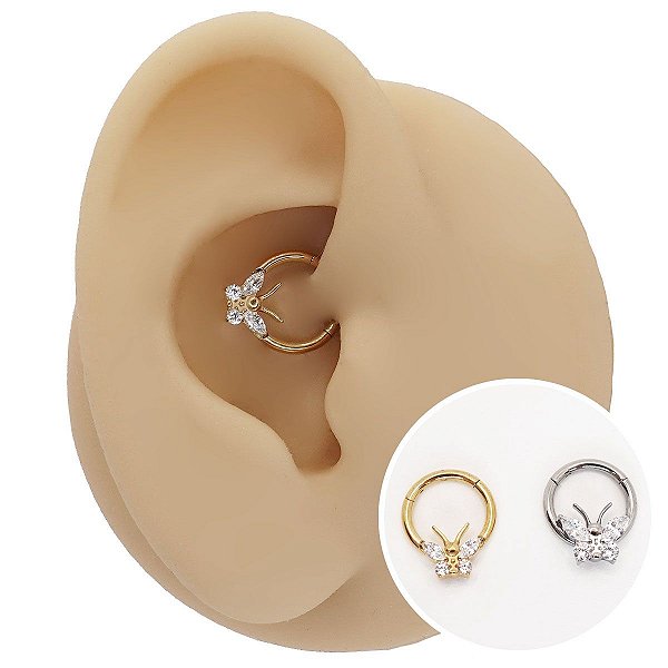 Piercing Argola Titânio Borboleta Zircônia Cravejada