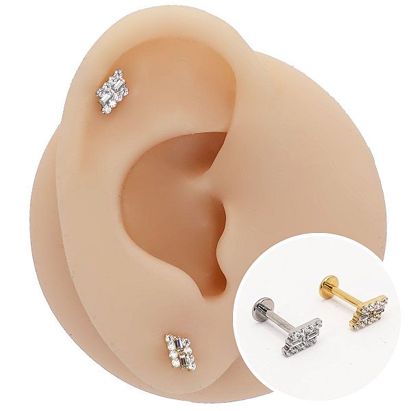 Piercing Labret Aço Cirúrgico Losango Zircônia Cravejada