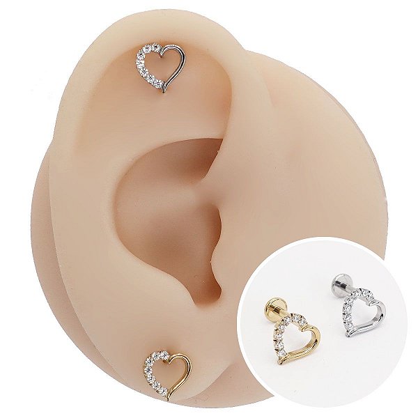 Piercing Labret Aço Cirúrgico Coração Vazada Zircônia