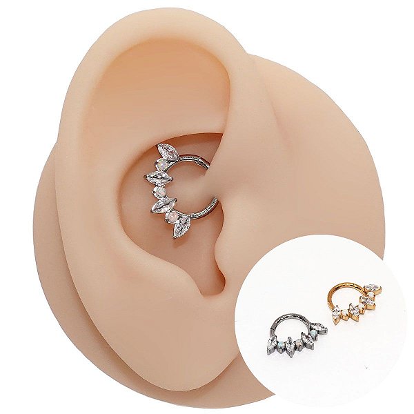 Piercing Argola Clicker em Titânio PVD Zircônias e Opalas