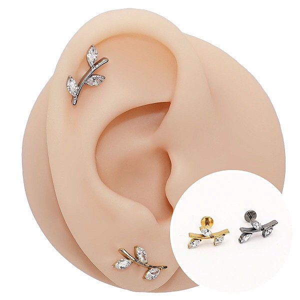 Piercing Labret em Titânio Ramo Cravejado