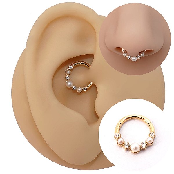 Piercing Argola Clicker Ouro 18K Perolas