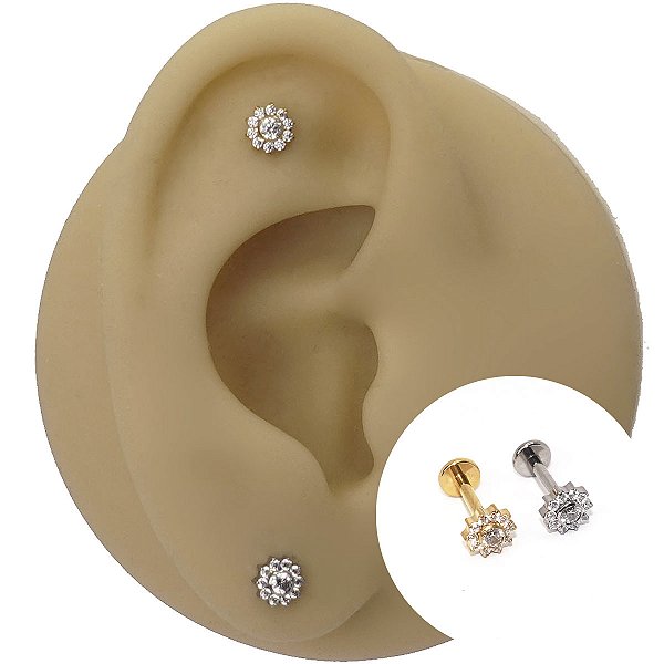 Piercing Labret em Titânio Flor 10 Pétalas