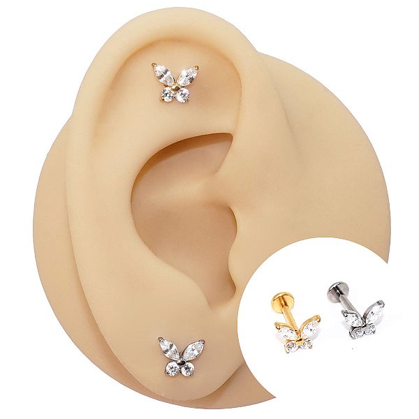 Piercing Labret em Titânio Borboleta Zircônia