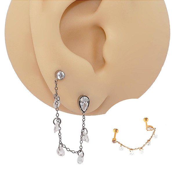 Piercing Labret em Titânio Corrente com Zircônia
