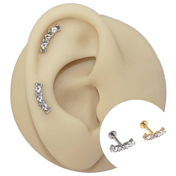 Piercing Labret Cascata em Titânio Coração Zircônia