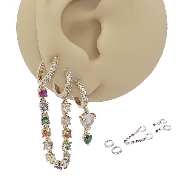 Mix Brincos Argola Folheado Corrente Color
