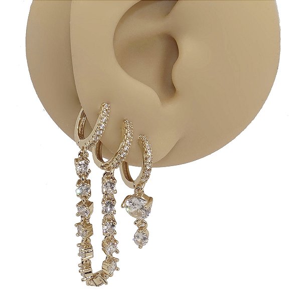 Mix Brincos Folheado Argola Corrente Zircônia