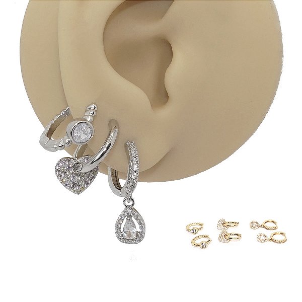 Mix Brincos Argola Folheado Gota Zircônia