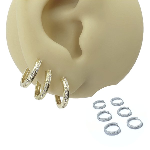 Mix Brincos Argola Folheado Zircônia Zig Zag