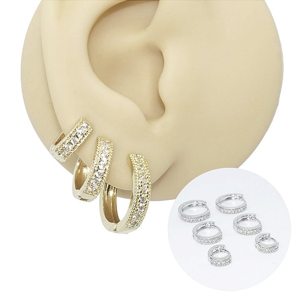 Mix Brincos Argola Folheado Zircônia Large