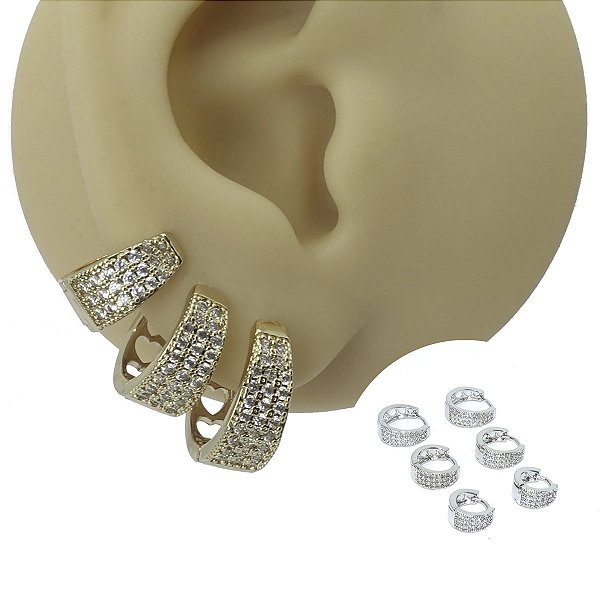 Mix Brincos Argola Folheado Zircônia Tri