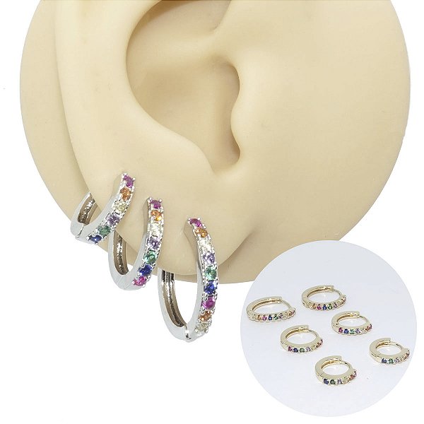 Mix Brincos Argola Folheado Zircônia Colors