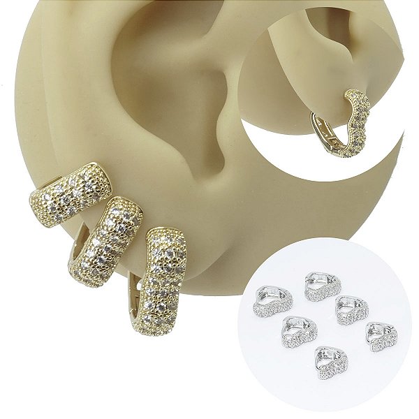 Mix Brincos Argola Folheado Zircônia Coração