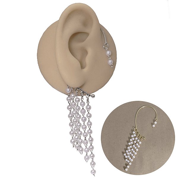 Brinco Earcuff Folheado Maxi Pérolas