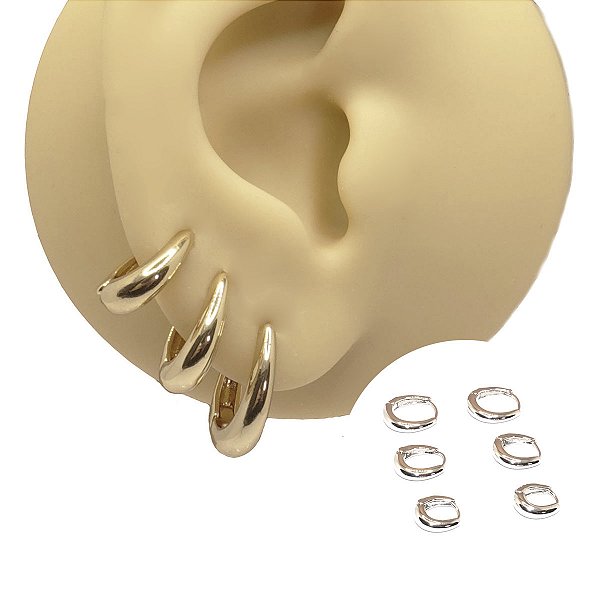 Mix Brincos Folheado Argola Classic Lisa