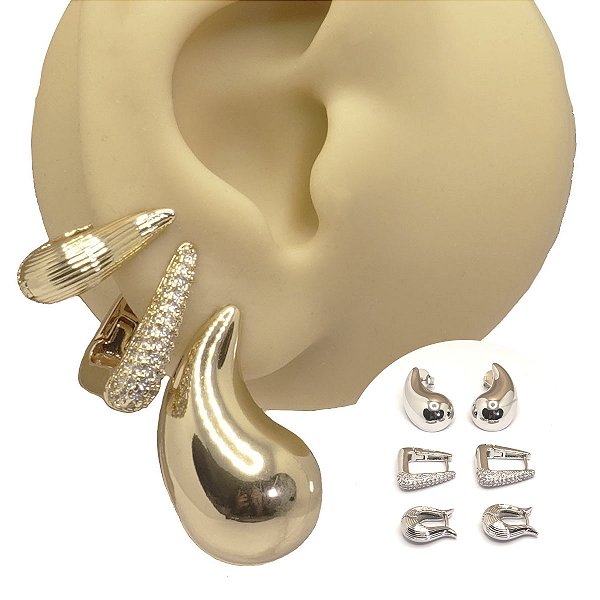 Mix Brincos Folheado Gota e Zircônias