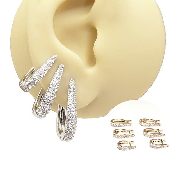 Mix Brincos Folheado Argola Zircônia