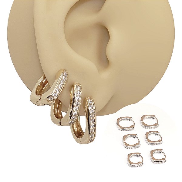 Mix Brincos Folheado Argola Formato Quadrado Bold