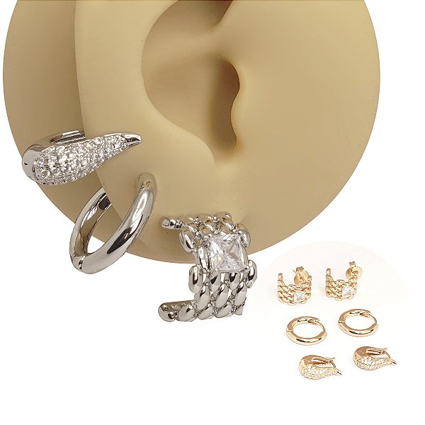 Mix Brincos Folheado Zircônia Quadrada Argolas