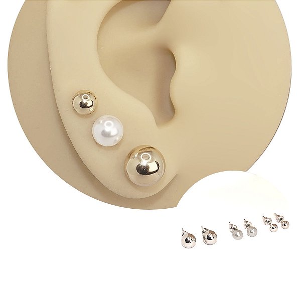 Mix Brincos Folheado Peróla Ball