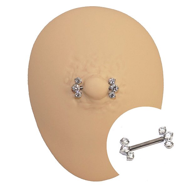 Piercing Barbell em Titânio Três Zircônias Redondas