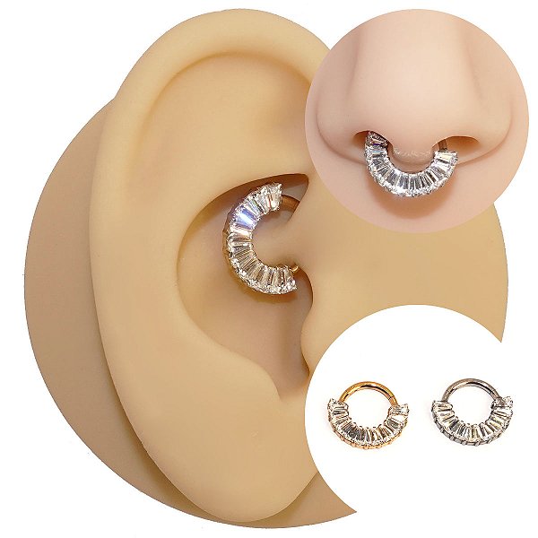 Piercing Argola Clicker em Titânio Shine Zircônias