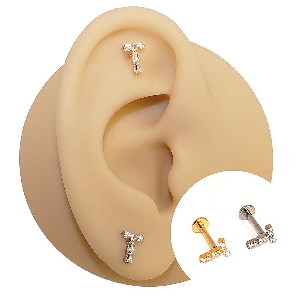 Piercing Labret em Titânio Gravata Zircônia
