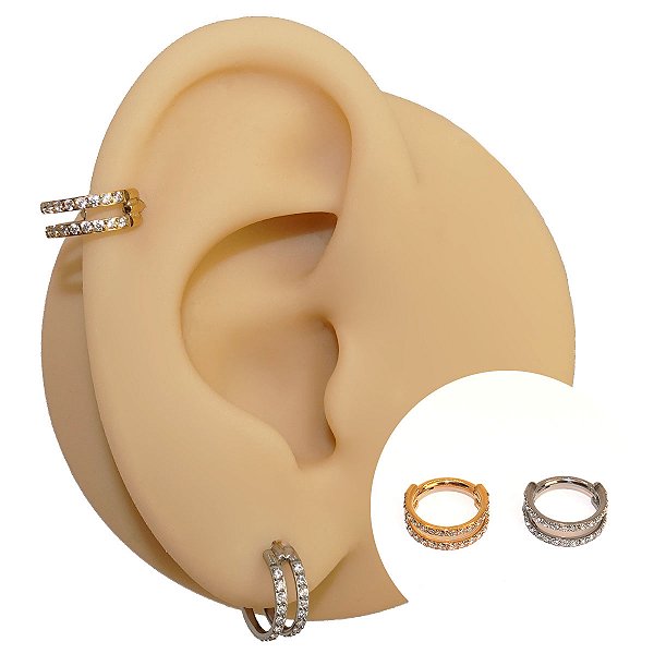 Piercing Argola em Titânio Double Zircônias
