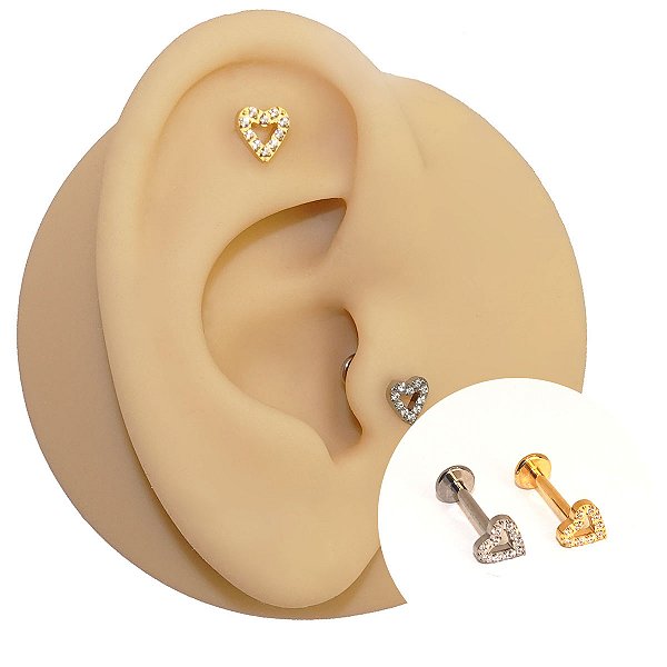 Piercing Labret em Titânio Coração Zircônia