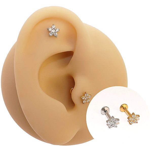 Piercing Labret em Aço Círurgico 5 Pétalas Zircônia