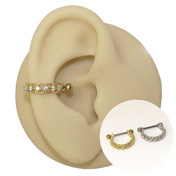 Piercing Argola Barbell Folheado Rendinha Zircônia