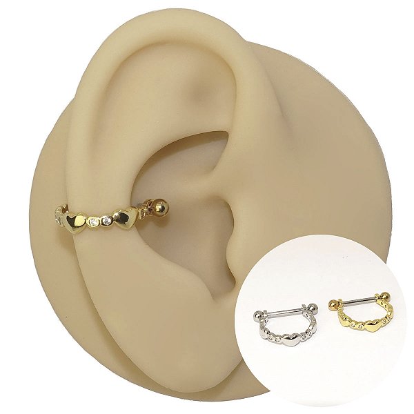 Piercing Argola Barbell Folheado Coração Zircônia