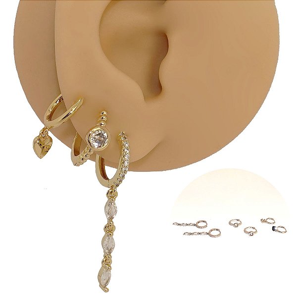 Mix Brincos Folheado Argola Losango Zircônias