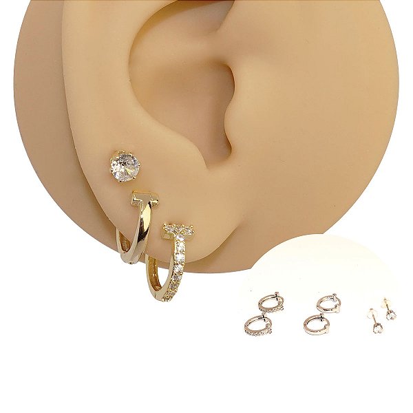 Mix Brincos Prata 925 T Zircônia