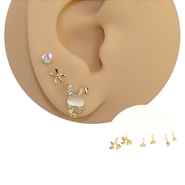 Mix Brincos Prata 925 Coelho Zircônias